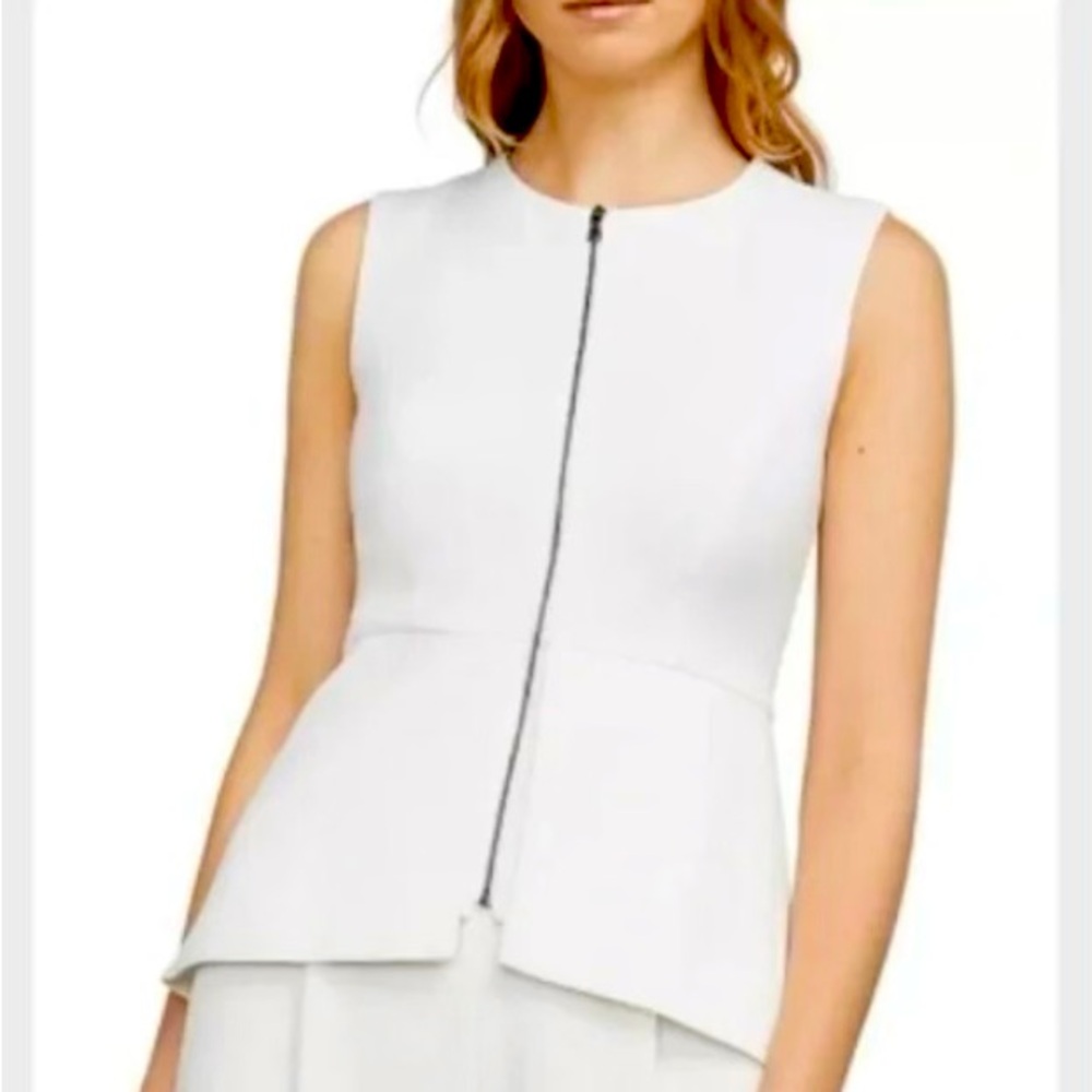 BCBGMAXAZRIA Arielle Peplum zip front white sleeveless top XXS